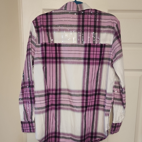 Cato Pink and White Plaid Blouse with Sequins - Picture 7 of 7